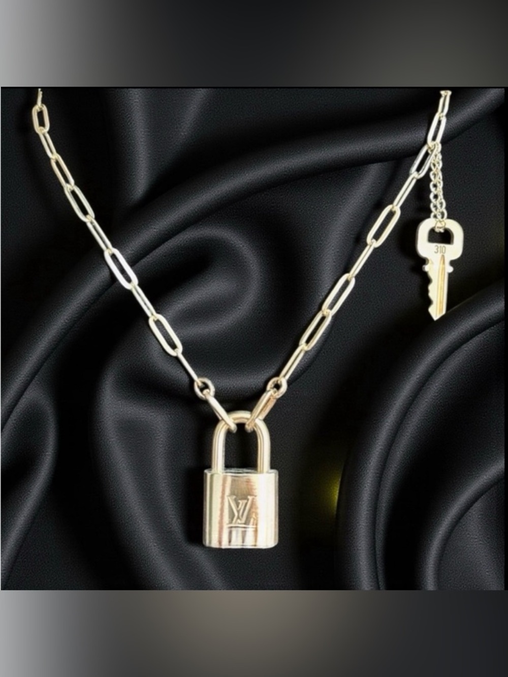 LOUIS VUITTON Lock & Key w/Unbranded Gold-Over-925-Silver  Paperclip Chain ✨NEW✨
